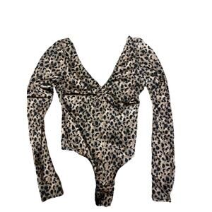 Re/done WW84 Womens V-Neck Bodysuit Cheetah Print Size Medium